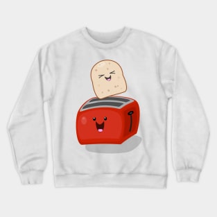 Cute kawaii toast and red toaster cartoon Crewneck Sweatshirt